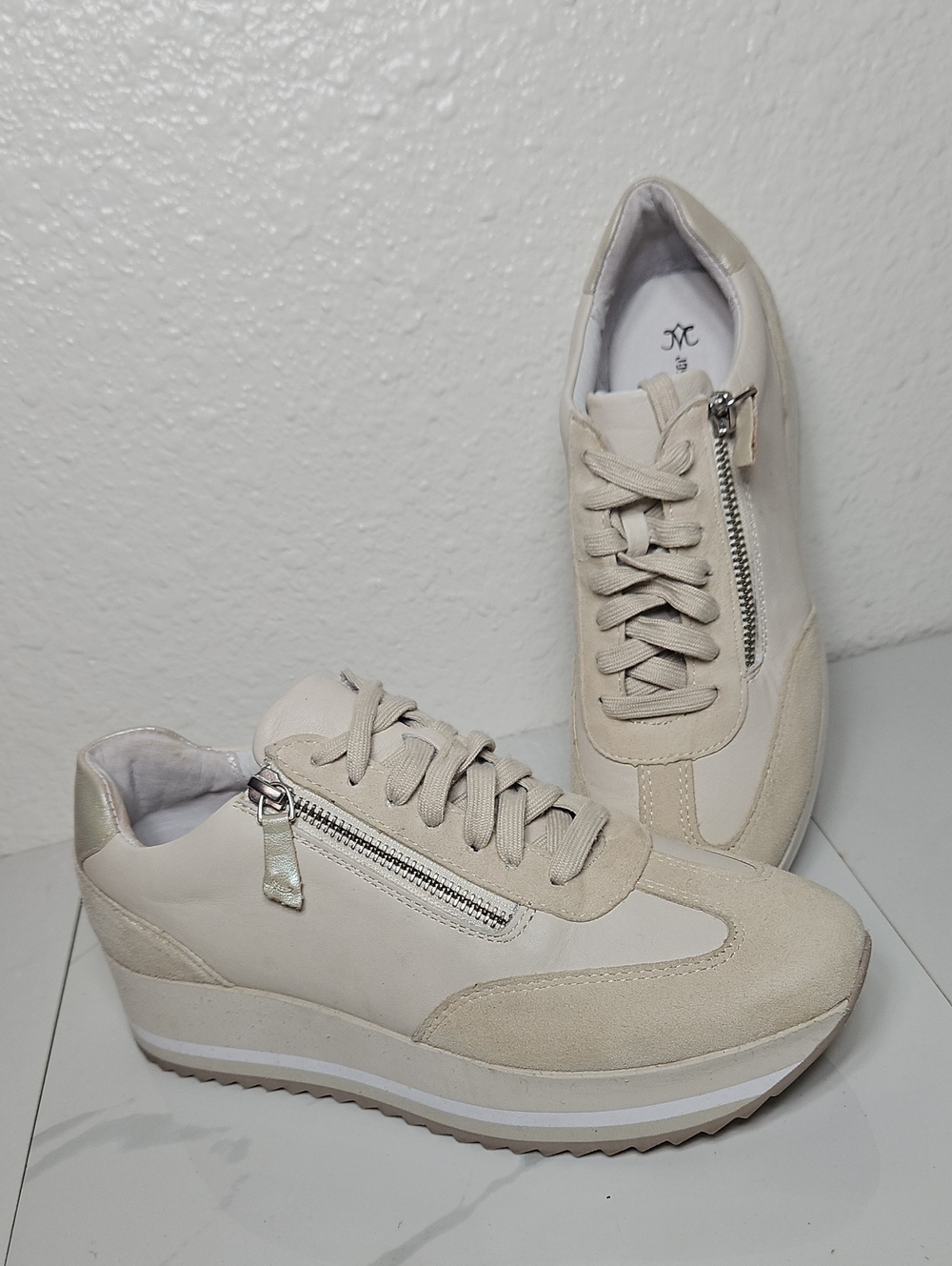Johnston & Murphy Leather Gracie Platform Sneakers With Side Zip Detail